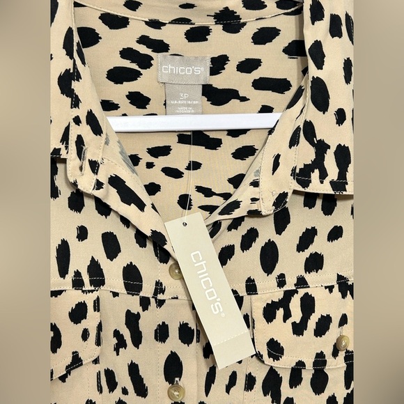 New! Chicos Silky Soft Cheetah Print Utility Button Up Blouse - Picture 7 of 14